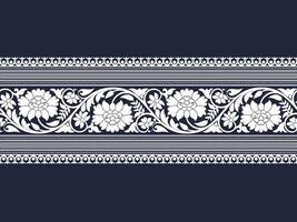 White zig zag floral lace border pattern stripe on denim blue background for decorations, fabric prints, table runner, and other prints vector