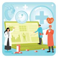 Healthcare Professionals with Medical Technology and Data-Driven Tools in a Modern Setting. vector