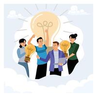 A group of business teams interact and share ideas. vector
