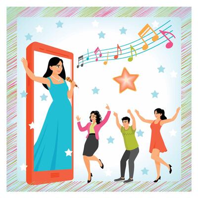 Virtual Concert Celebration With Singing and Dancing on a Live Streaming App.