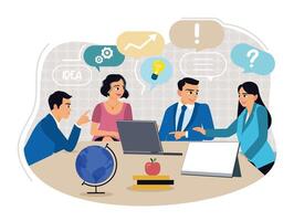 Business team collaborating in a modern office with inspirational discussions. vector
