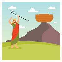 A Biblical Scene with Noah and the Ark on a Mountain. vector