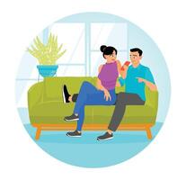 Couple Relaxing Sitting on the Couch Together While Enjoying Friendly Conversation. vector