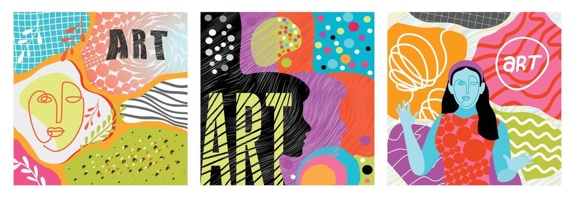 Line Art Face Drawing. Silhouettes and Abstract Patterns. A Woman and Vibrant Artistic Elements.