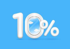 ATravel season promotion up to 10 off. Number one and cloud in airplane window with the percent symbol is in front on a blue background. For design tourism advertising media. vector