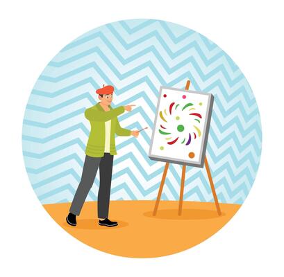 Male Painter Standing with Brush Creating Painting as Hobby in Studio.