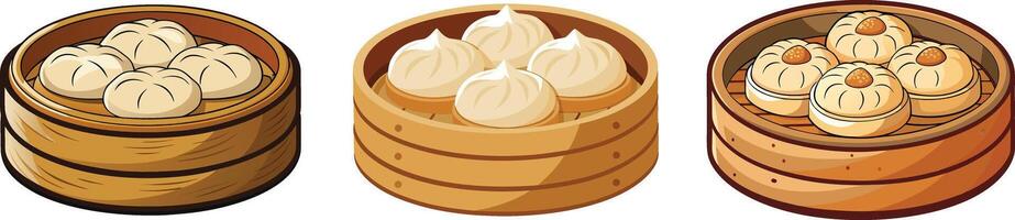 Three different types of food in baskets vector