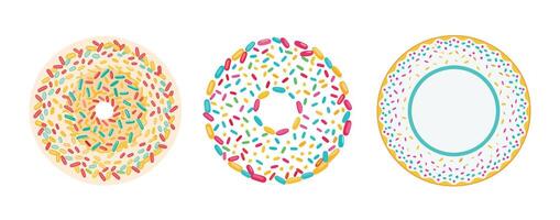 Three donuts with sprinkles on them vector