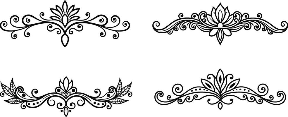 Hand-drawn decorative divider illustration, elegant black lines on a clean white background.