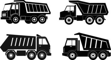 Four dump trucks in different shapes and sizes vector