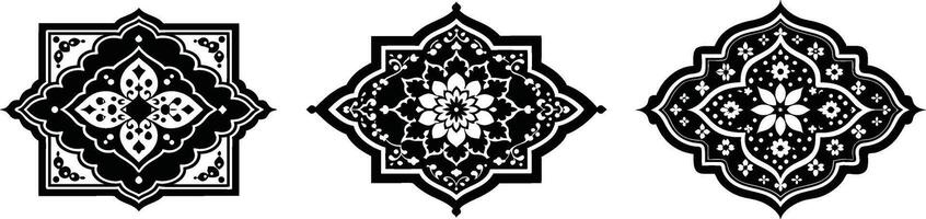 Black and white Persian carpet pattern illustration, intricate design on a white background. vector