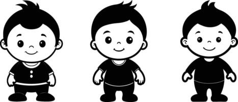 Three cartoon boys in black and white vector