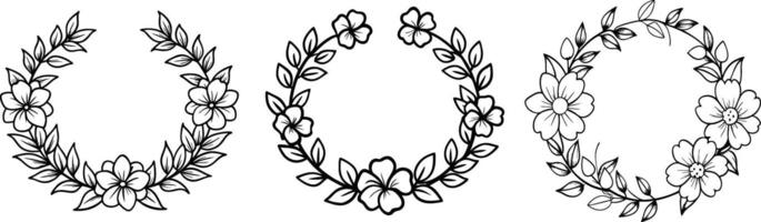 Three wreaths with flowers on a white background vector