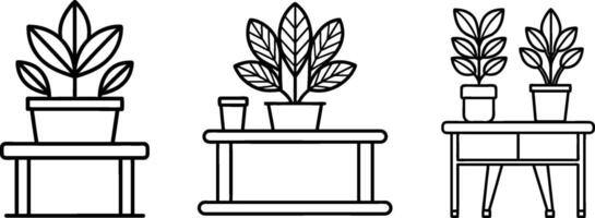 Three different types of plants on tables vector