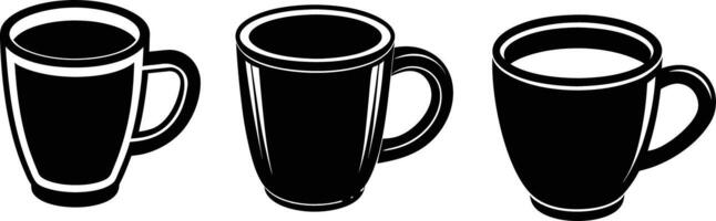 Three black and white coffee mugs with different sizes vector