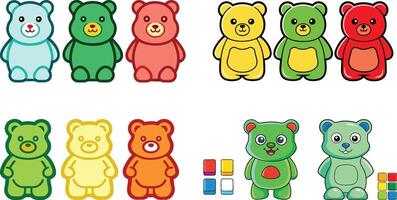 Colorful teddy bears with different colors vector