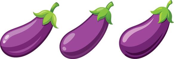 Three eggplants are shown on a white background vector