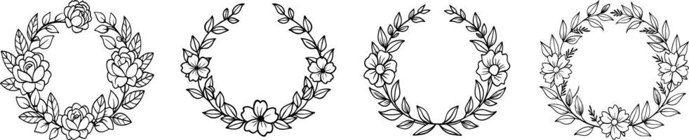 A set of four different wreaths with leaves vector