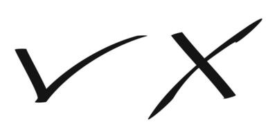 Doodle check mark and cross mark icon set. Tick symbol. checklist signs, vector