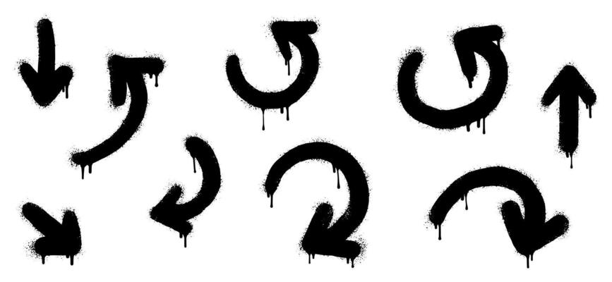 collection of Spray painted graffiti Arrow in black over white, isolated on white background