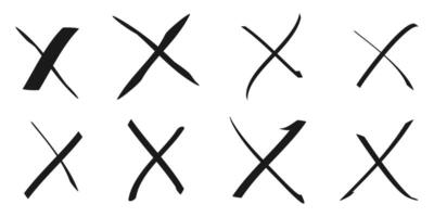 Hand drawn cross mark. doodle set of wrong sign or false mark. vector
