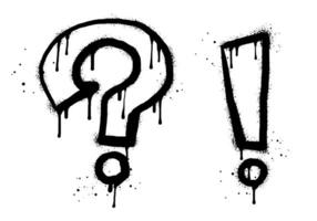 Set of Spray painted graffiti question marks and exclamation mark in black over white. isolated on white background vector