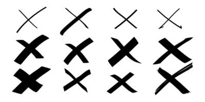 Hand drawn cross mark doodle set of wrong sign or false mark vector