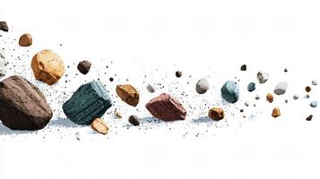 Dynamic Illustration of Rocks and Debris Falling on White Background photo