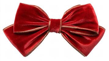 Elegant Red Velvet Decorative Bow Isolated on White Background photo