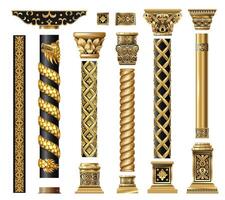 Set of golden oriental columns vector