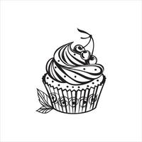 Frosted Cupcake Outline on White Background vector
