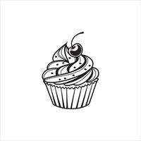 Black Frosted Cupcake Outline on White Background vector