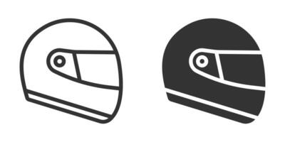 Two helmets are shown in black and white vector