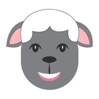 Cartoon sheep head with white top and gray smiling face. vector