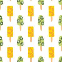 Seamless pattern. Ice cream with kiwi and orange slice on stick. Summer time sweet food background. vector