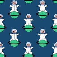 Seamless Pattern with Cute cat astronaut in space. Flat Illustration. vector