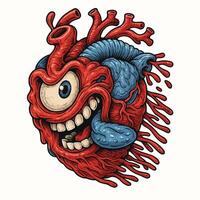 Cartoon Heart Character with Angry Expression and Visible Vessels vector