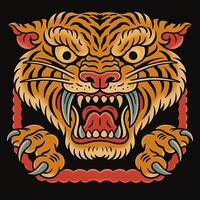 Illustration of Angry Tiger Roaring with Claws and Sharp Teeth vector