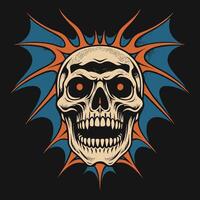 Skull with Pointed Shapes in Blue and Orange Colors Illustration vector