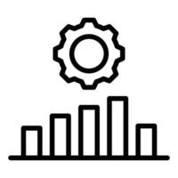 A black and white image of a gear wheel and bar graph vector