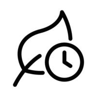 A black and white image of a clock and leaf vector