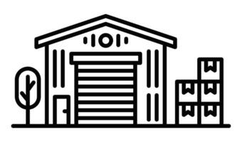 A warehouse with a door and a tree vector