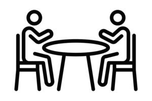 Two people sitting at a table with a table and chairs vector