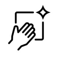 A black and white icon of a hand touching a square vector
