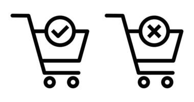 Two shopping carts with a check mark and an x vector