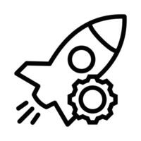 A black and white illustration of a rocket with gears vector