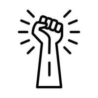 A black and white illustration of a fist with a light coming out of it vector