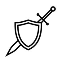 A black and white illustration of a sword and shield vector