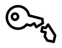 Broken key icon symbolizing failure. Editable stroke vector
