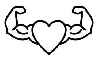 A black and white drawing of a heart with a muscular arm vector